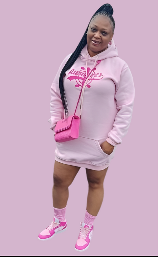Pink hoodie dress representing Breast Cancer
